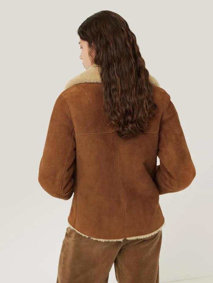 Jigsaw Merino Shearling Leather Coat Ginger Women Coats and Jackets