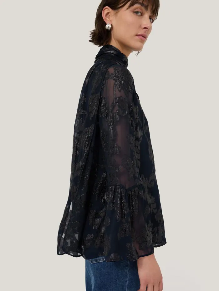 Jigsaw Metallic Jacquard Top Navy Women Shirts and Tops