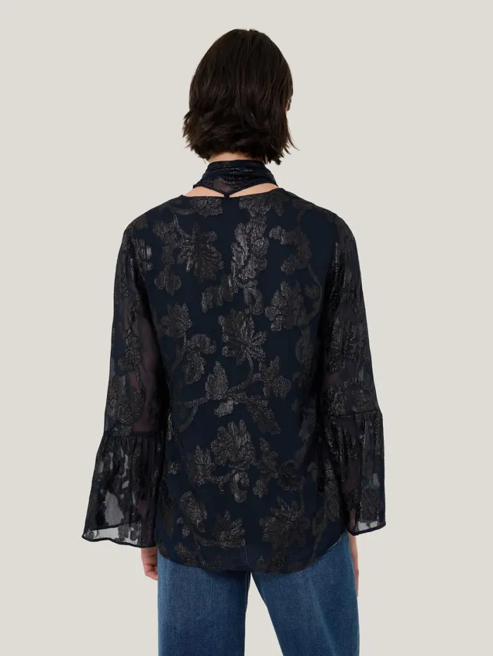 Jigsaw Metallic Jacquard Top Navy Women Shirts and Tops