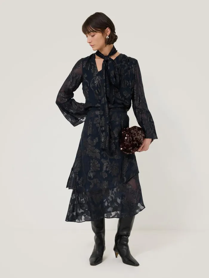 Jigsaw Metallic Jacquard Top Navy Women Shirts and Tops