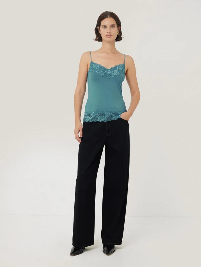 Jigsaw Modal Lace Vest Deep Water Women Shirts and Tops