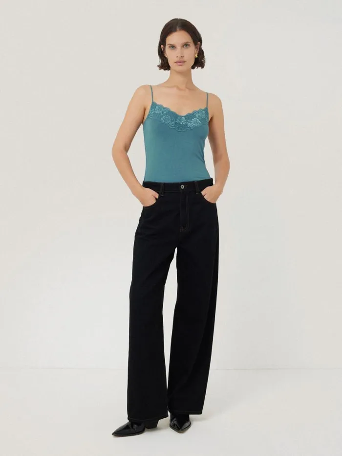 Jigsaw Modal Lace Vest Deep Water Women Shirts and Tops