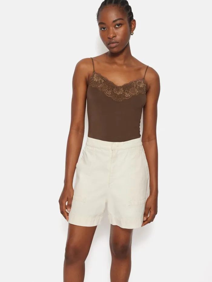 Jigsaw Modal Lace Vest Ganache Women Pyjamas and Loungewear
