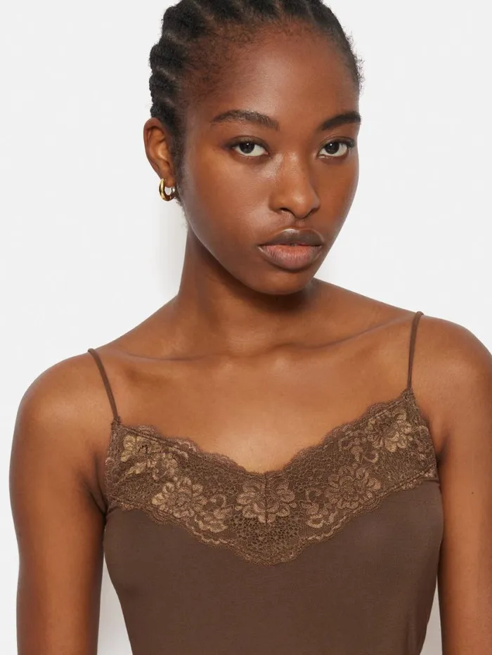 Jigsaw Modal Lace Vest Ganache Women Pyjamas and Loungewear