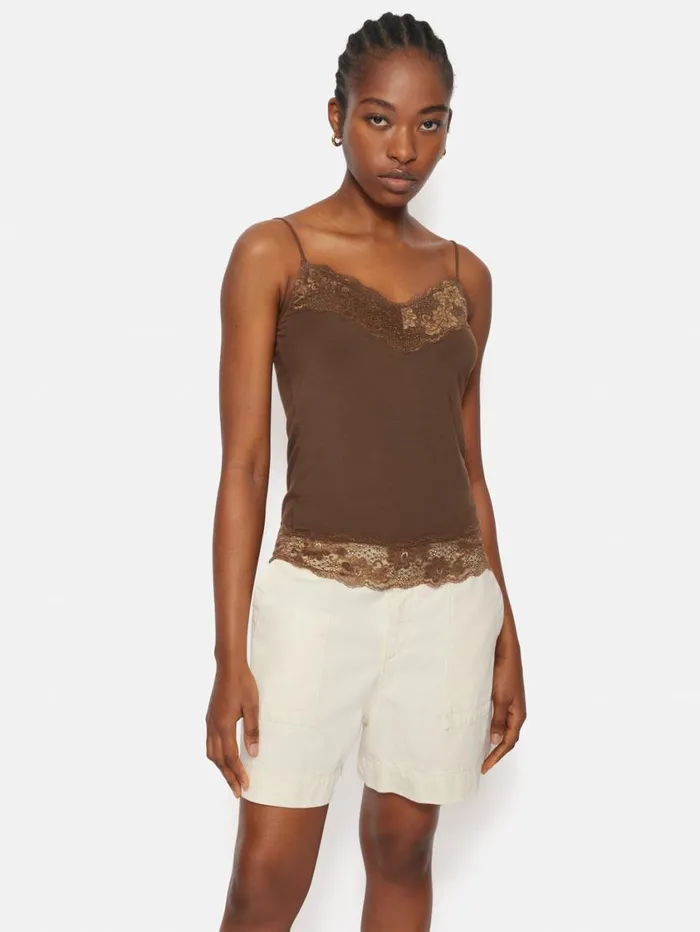 Jigsaw Modal Lace Vest Ganache Women Pyjamas and Loungewear