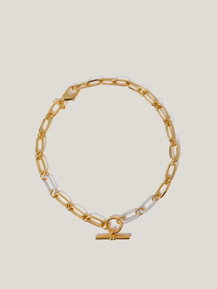 Jigsaw Pave Trombone Chain Necklace Gold Women Jewellery
