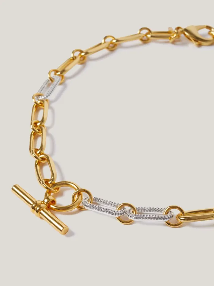 Jigsaw Pave Trombone Chain Necklace Gold Women Jewellery