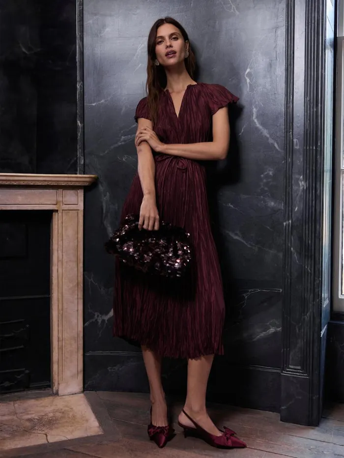 Jigsaw Plisse Belted Dress Red Women Dresses and Jumpsuits