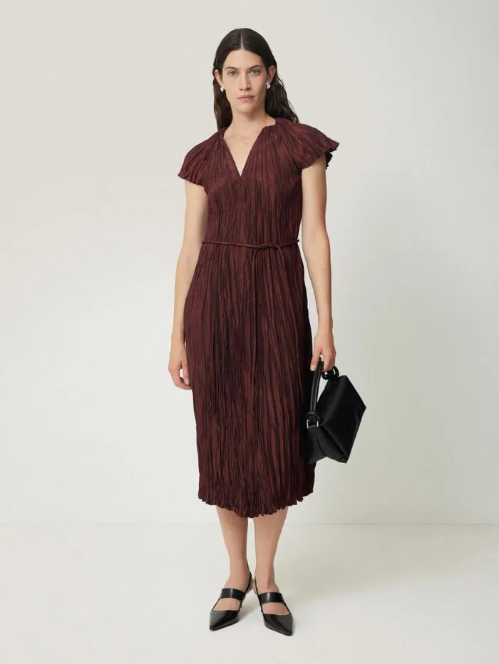 Jigsaw Plisse Belted Dress Red Women Dresses and Jumpsuits