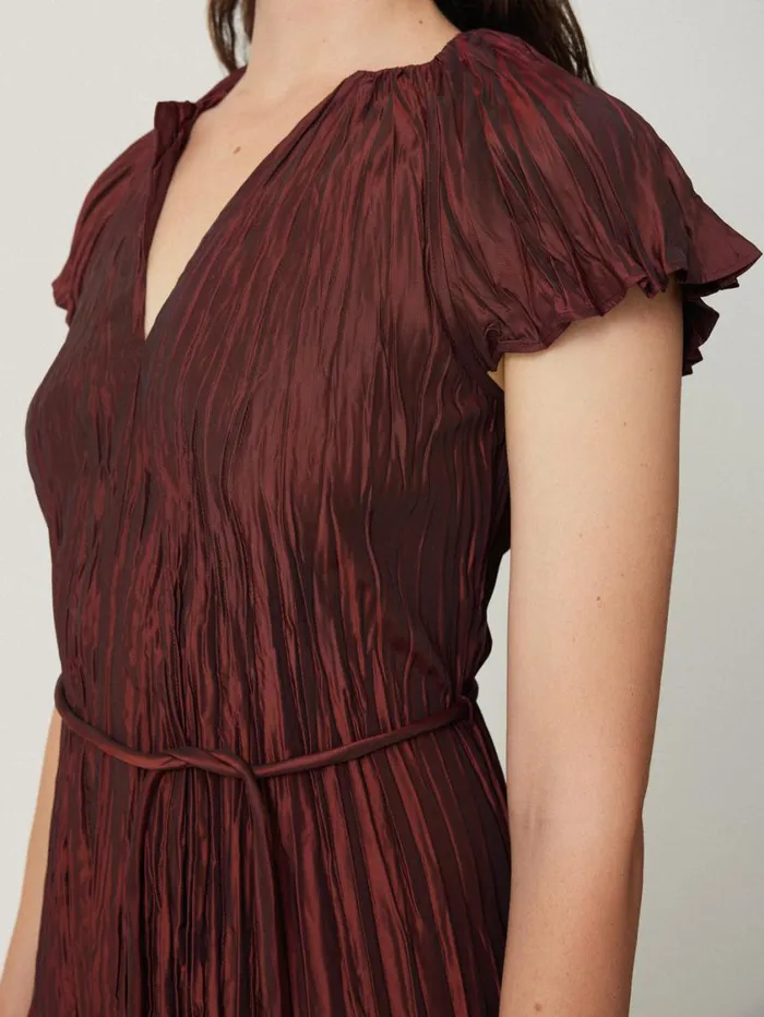 Jigsaw Plisse Belted Dress Red Women Dresses and Jumpsuits