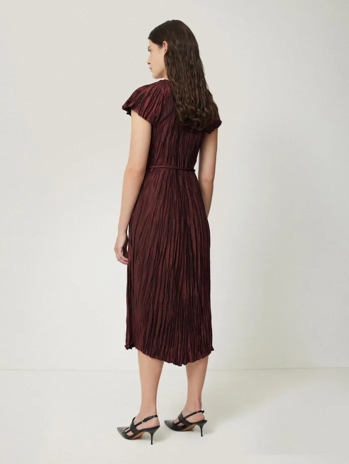 Jigsaw Plisse Belted Dress Red Women Dresses and Jumpsuits