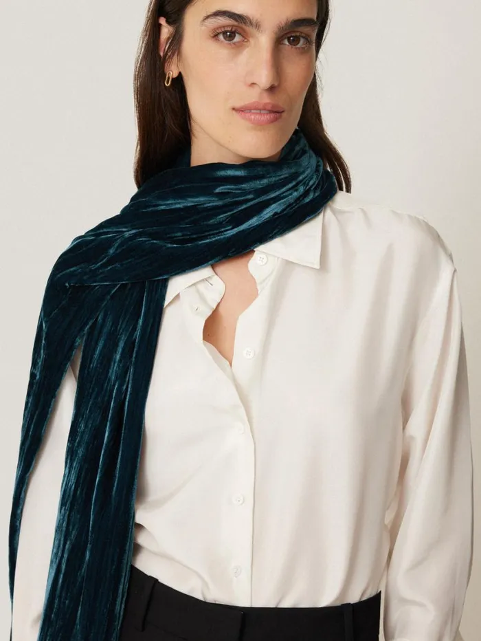 Jigsaw Plisse Velvet Scarf Teal Women Party