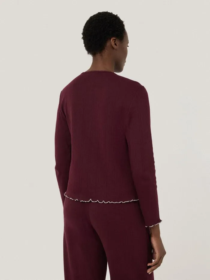 Jigsaw Pointelle Pyjama Henley Top Burgundy Women Pyjamas and Loungewear