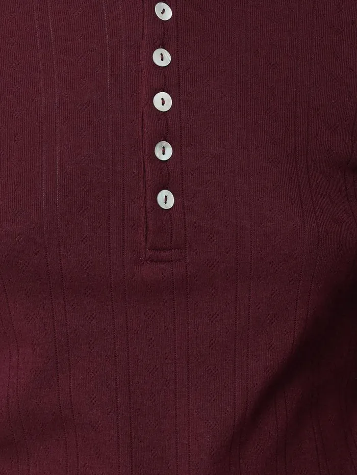 Jigsaw Pointelle Pyjama Henley Top Burgundy Women Pyjamas and Loungewear