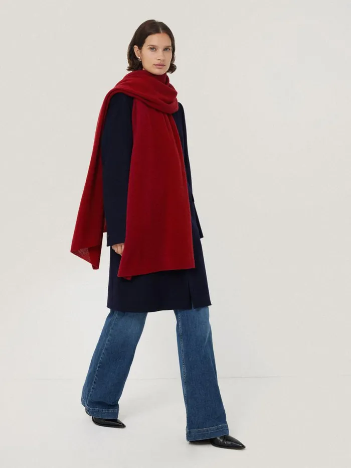 Jigsaw Pure Cashmere Blanket Scarf Red Women Knitwear and Cashmere
