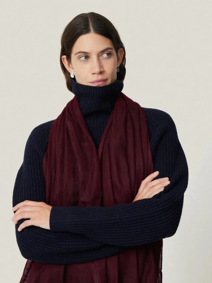 Jigsaw Pure Cashmere Gauze Scarf Burgundy Women Knitwear and Cashmere