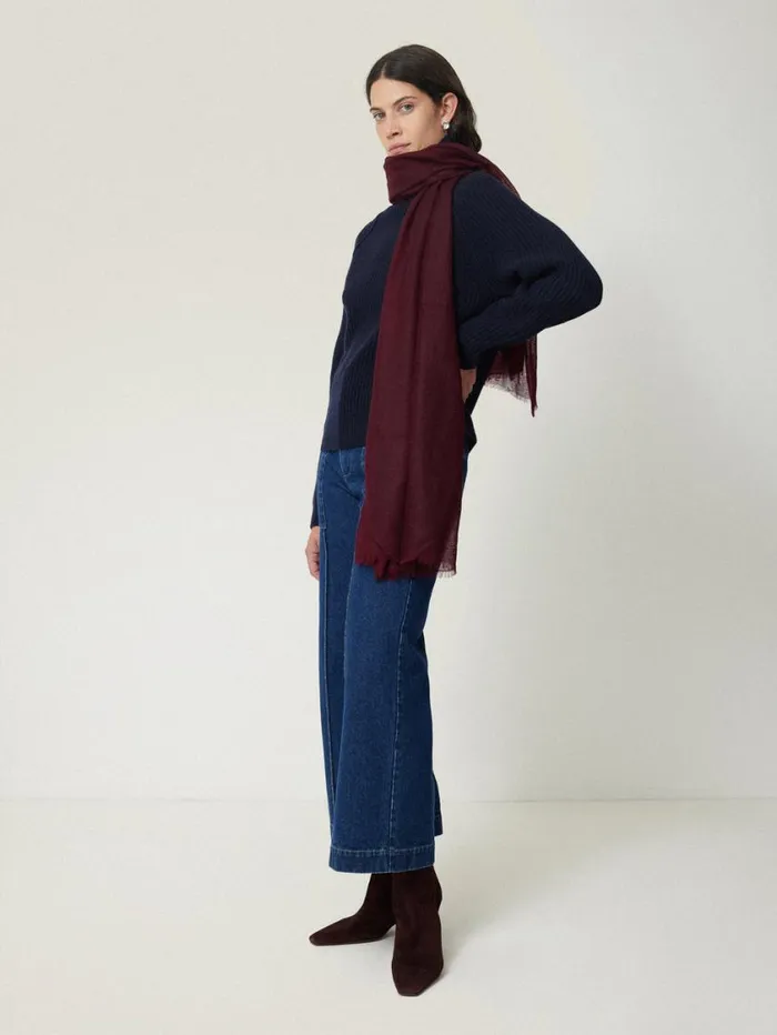 Jigsaw Pure Cashmere Gauze Scarf Burgundy Women Knitwear and Cashmere