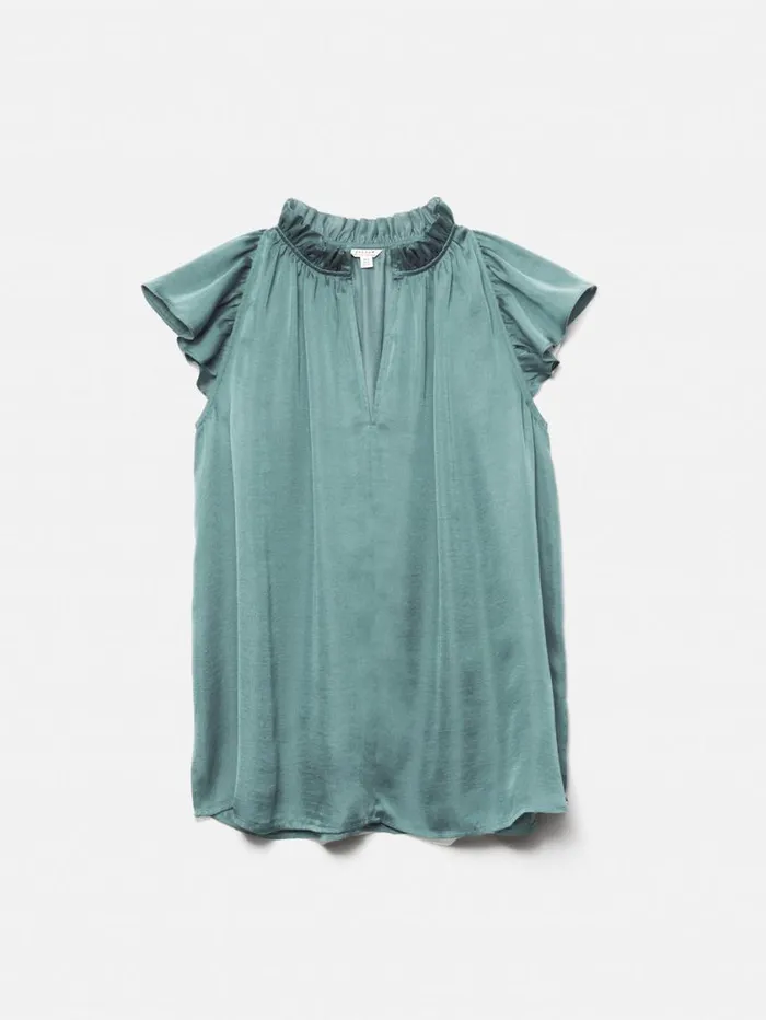 Jigsaw Recycled Satin Frill Neck Top Green Women Party