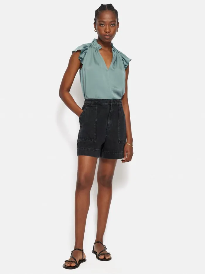 Jigsaw Recycled Satin Frill Neck Top Green Women Party