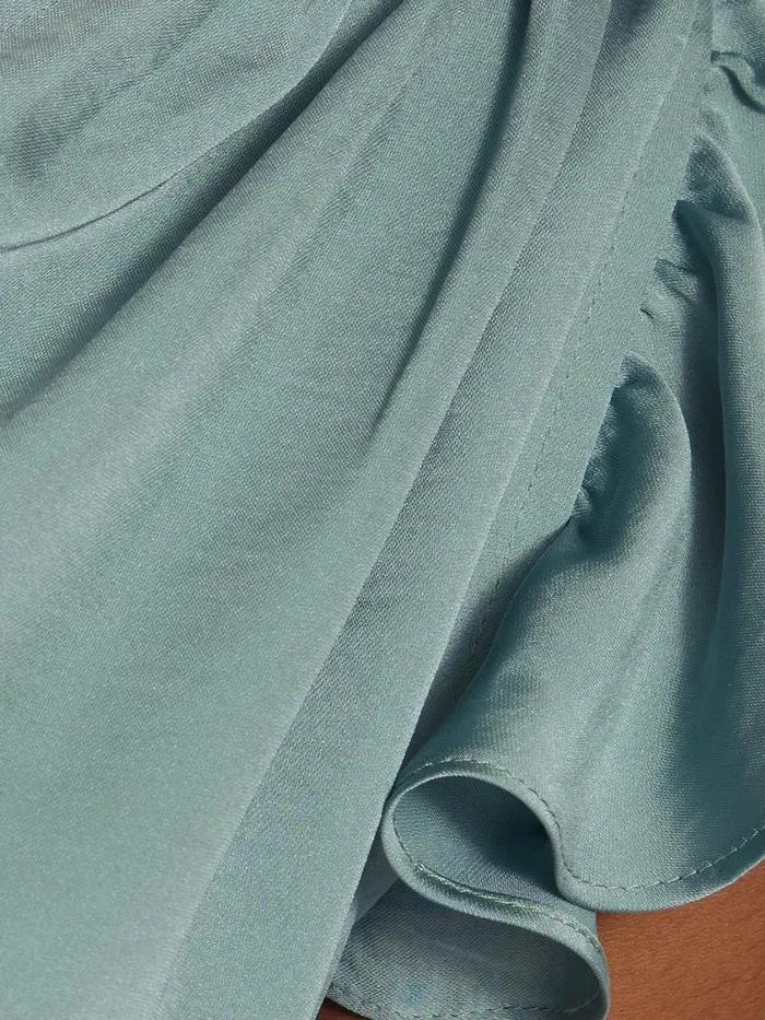 Jigsaw Recycled Satin Frill Neck Top Green Women Shirts and Tops