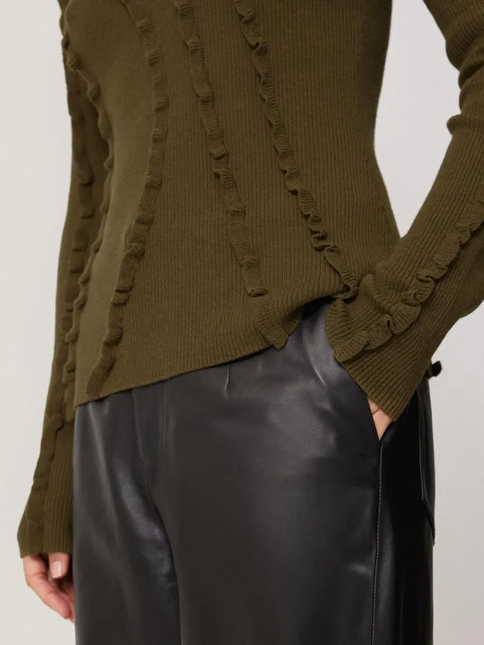 Jigsaw Ruffle Detail Jumper Khaki Women Knitwear and Cashmere
