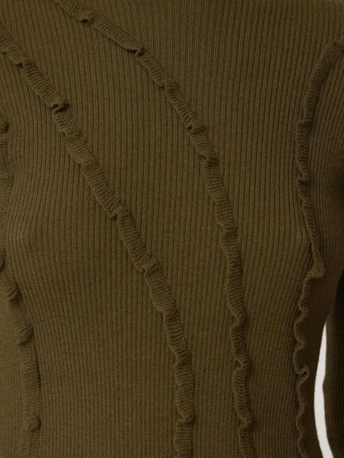Jigsaw Ruffle Detail Jumper Khaki Women Knitwear and Cashmere