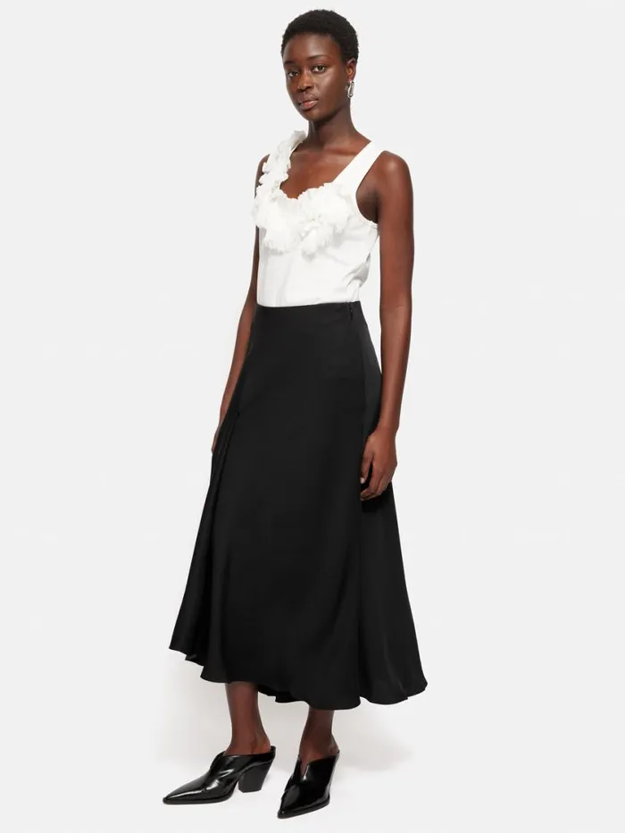 Jigsaw Satin Bias Asymmetric Skirt Black Women Skirts