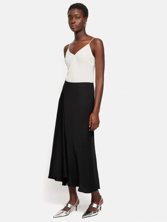 Jigsaw Satin Bias Asymmetric Skirt Black Women Skirts