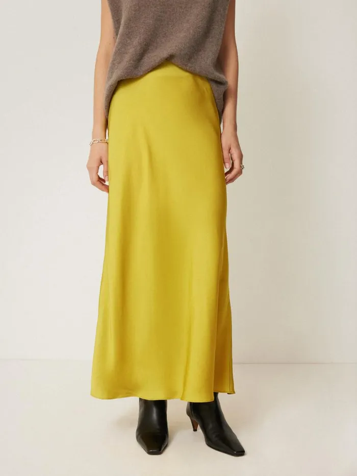 Jigsaw Satin Bias Maxi Skirt Yellow Women Party