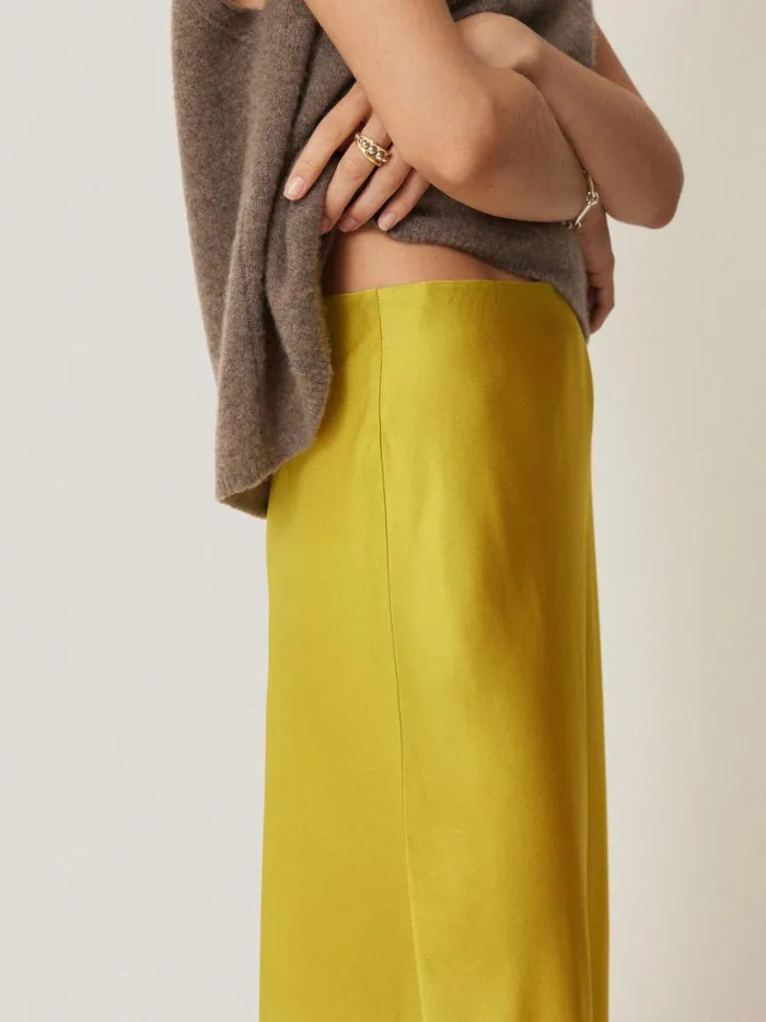 Jigsaw Satin Bias Maxi Skirt Yellow Women Party