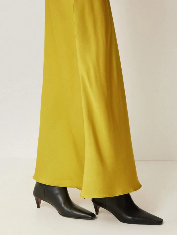 Jigsaw Satin Bias Maxi Skirt Yellow Women Party