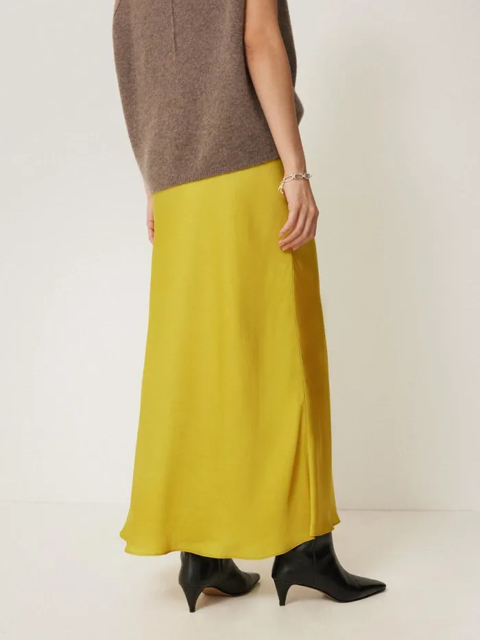 Jigsaw Satin Bias Maxi Skirt Yellow Women Party