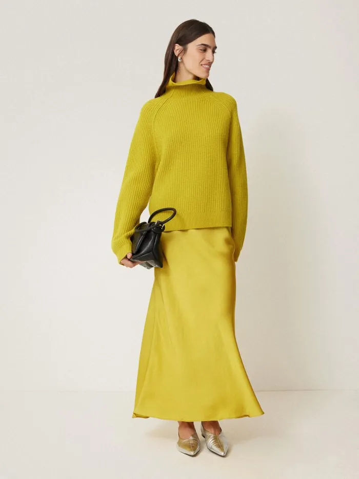 Jigsaw Satin Bias Maxi Skirt Yellow Women Party