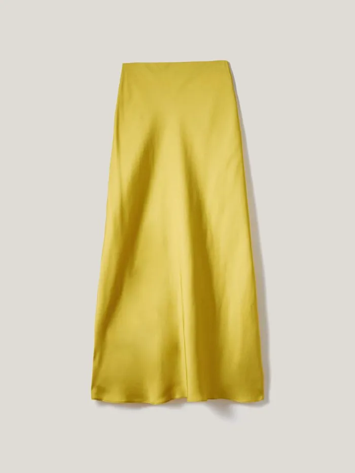 Jigsaw Satin Bias Maxi Skirt Yellow Women Party