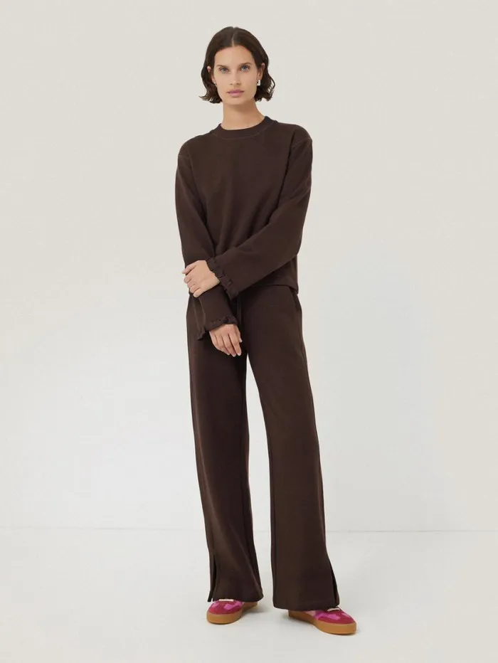 Jigsaw Satin Cuff Jersey Sweatshirt Chocolate Women Coords