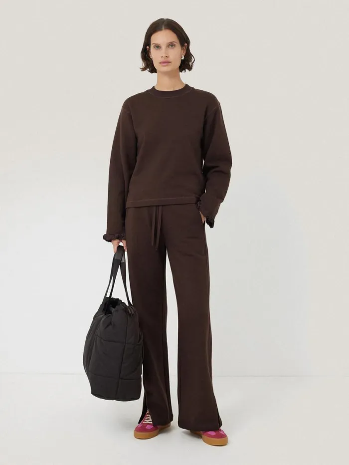 Jigsaw Satin Cuff Jersey Sweatshirt Chocolate Women Coords