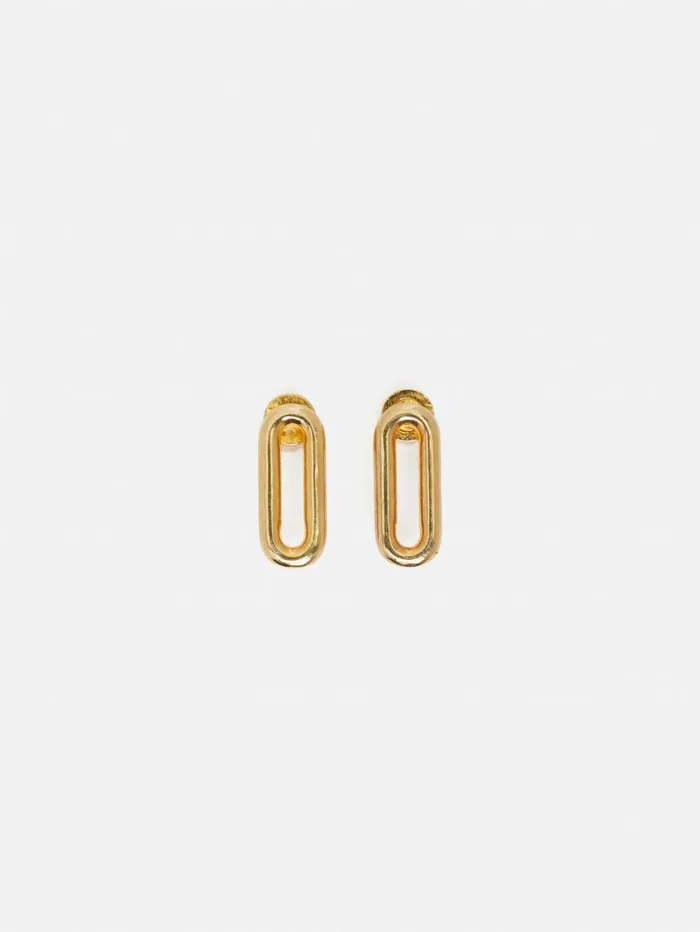 Jigsaw Small Link Stud Earrings Gold Women Party