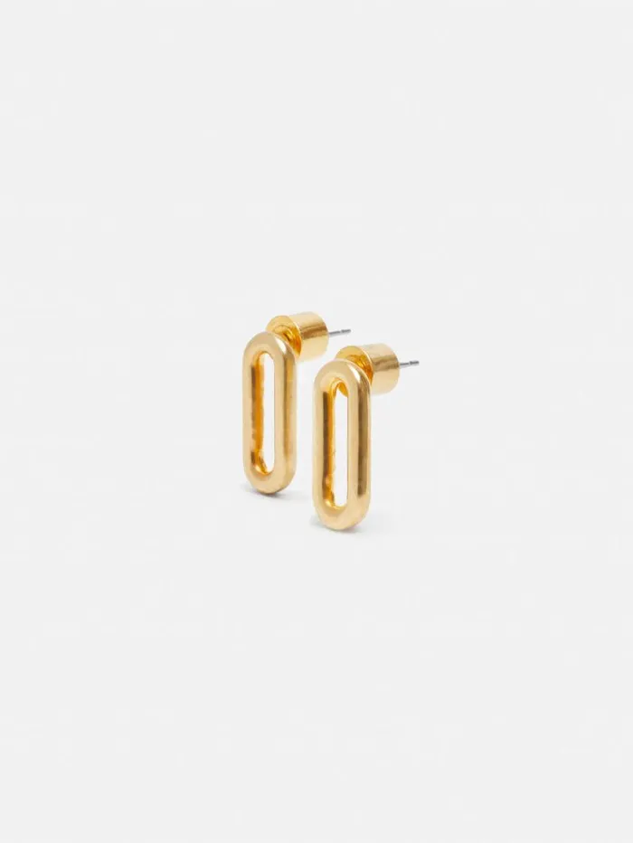 Jigsaw Small Link Stud Earrings Gold Women Party