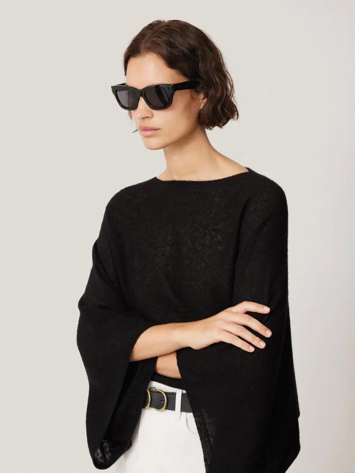 Jigsaw Soft Gauzy Knit Poncho Jumper Black Women Knitwear and Cashmere