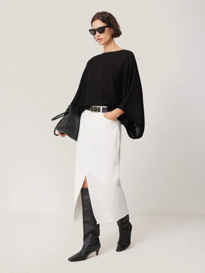Jigsaw Soft Gauzy Knit Poncho Jumper Black Women Knitwear and Cashmere