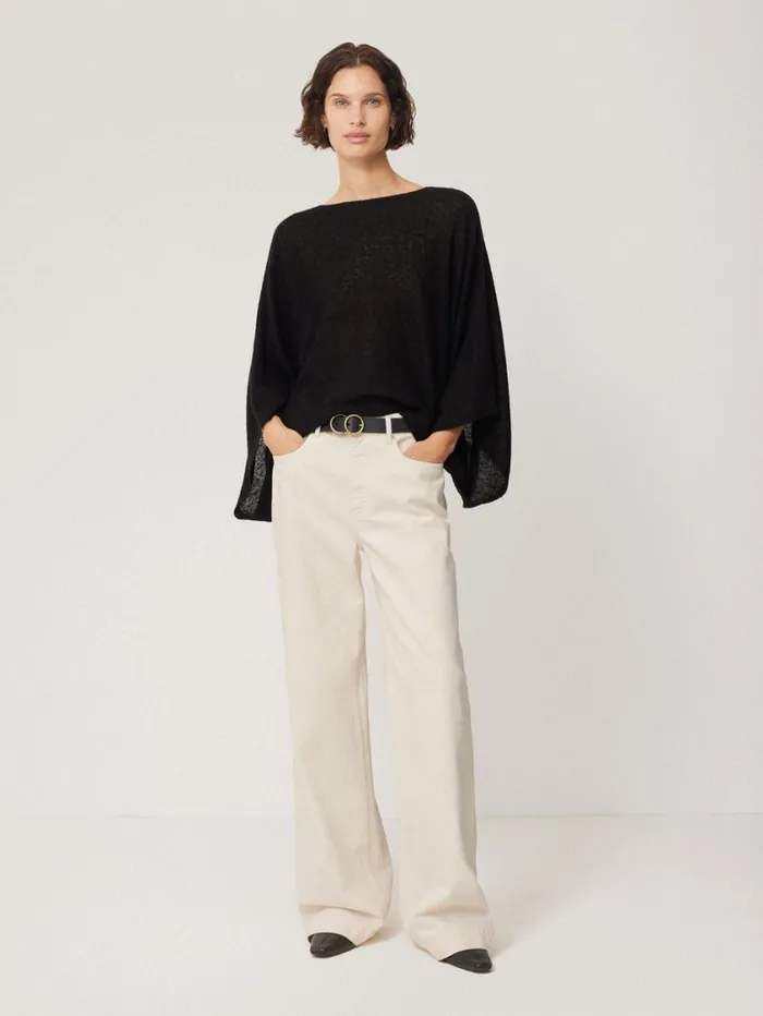 Jigsaw Soft Gauzy Knit Poncho Jumper Black Women Knitwear and Cashmere