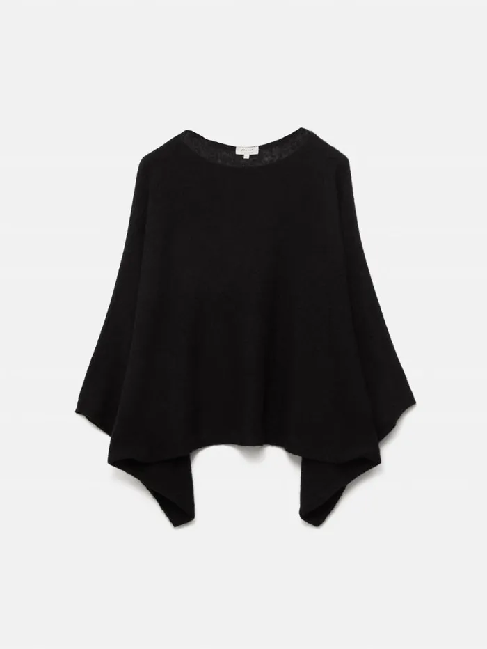 Jigsaw Soft Gauzy Knit Poncho Jumper Black Women Knitwear and Cashmere