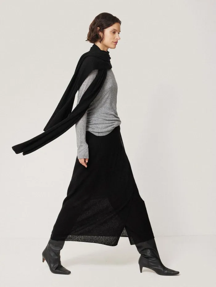Jigsaw Soft Gauzy Knit Scarf Black Women Ponchos and Scarves