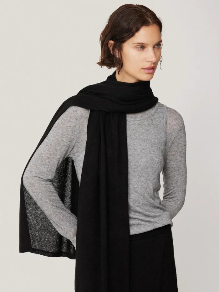 Jigsaw Soft Gauzy Knit Scarf Black Women Ponchos and Scarves