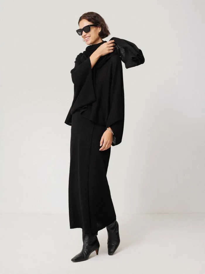 Jigsaw Soft Gauzy Knit Scarf Black Women Ponchos and Scarves