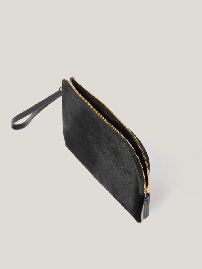 Jigsaw Sophia Calf Hair Pouch Black Women Wallets and Card Holders