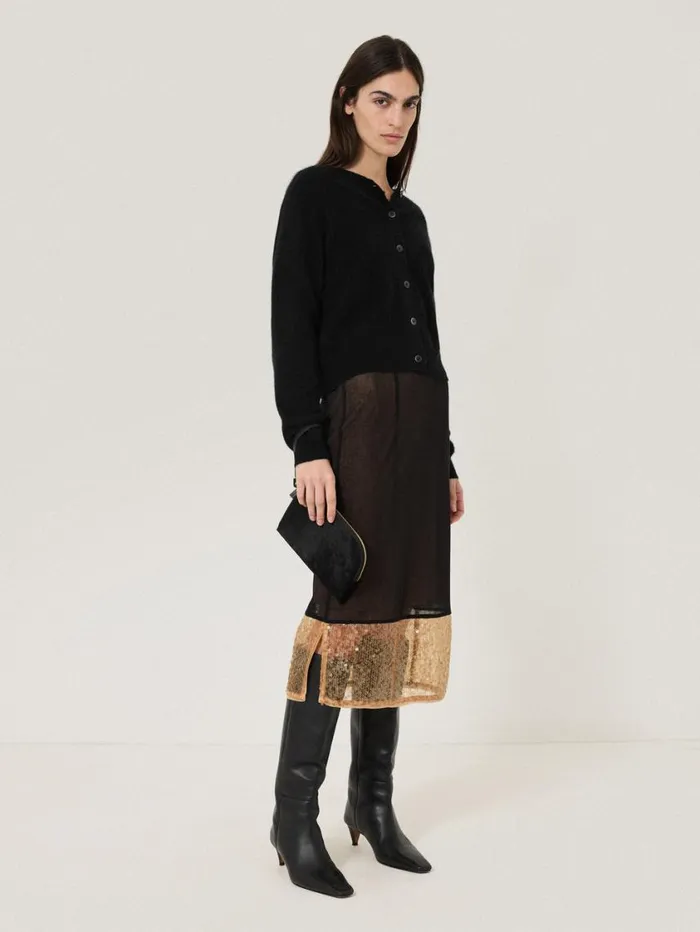 Jigsaw Sophia Calf Hair Pouch Black Women Wallets and Card Holders