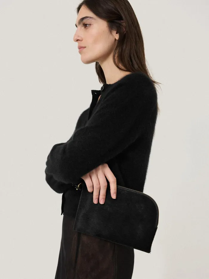 Jigsaw Sophia Calf Hair Pouch Black Women Wallets and Card Holders