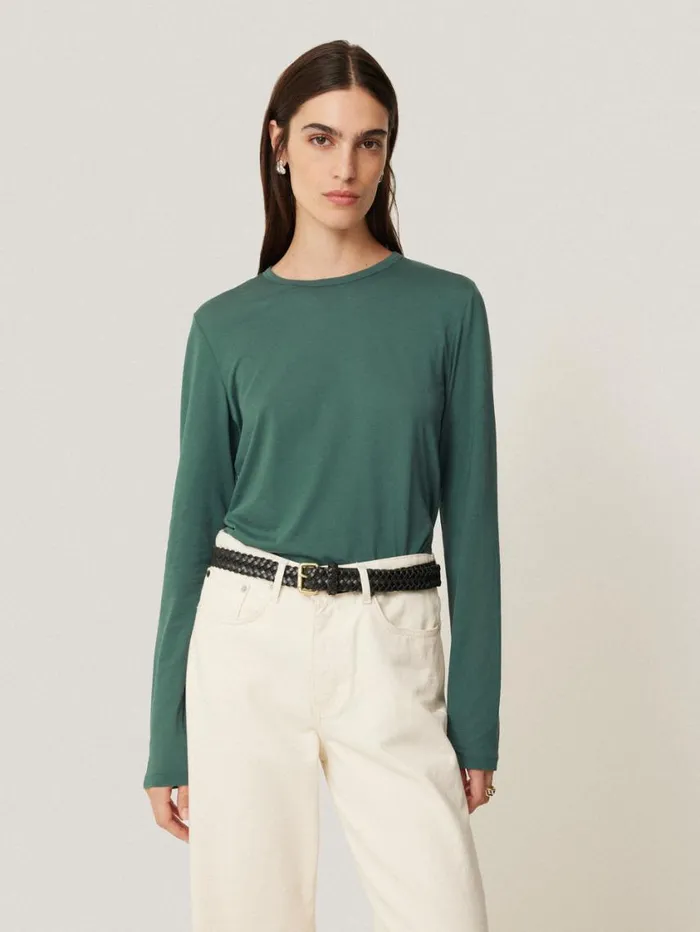 Jigsaw Supima Cotton Long Sleeve Tee Frozen Pine Women Pyjamas and Loungewear