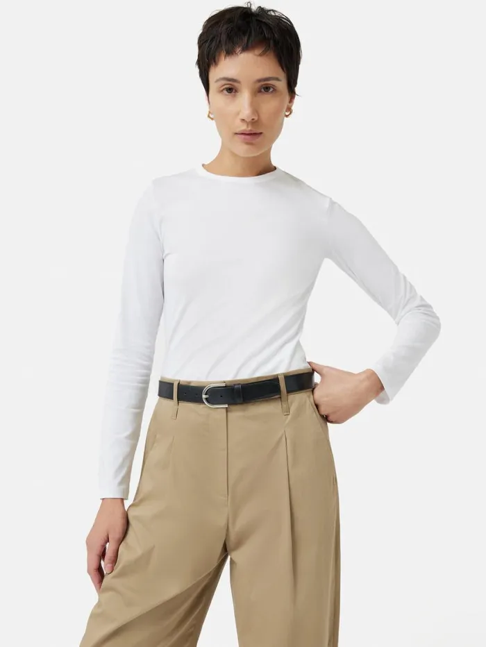 Jigsaw Supima Cotton Long Sleeve Tee White Women Pyjamas and Loungewear